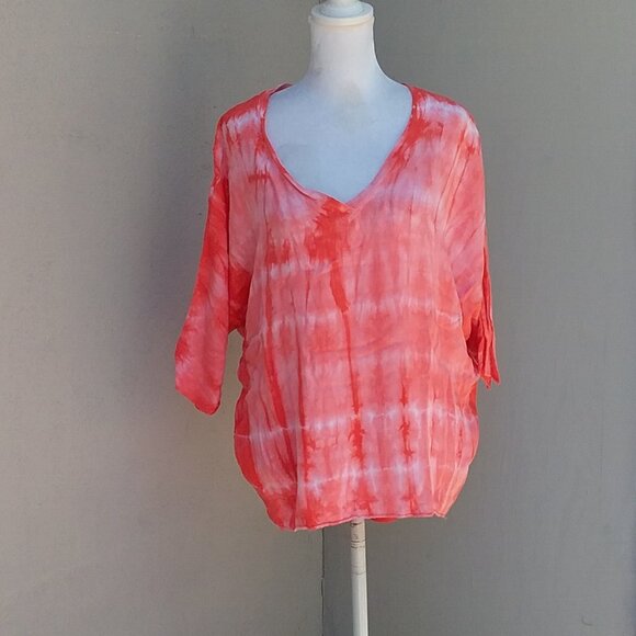 Tenament Tee Shirt Women's Size Med Orange Distressed Tie-Dye Boho Hippie - Picture 1 of 6